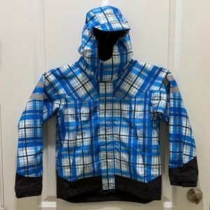 Kids Blue Plaid Waterproof Shell Ski Jacket by Helly Hansen Size 8